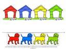 ​Color matching dogs to dog houses - 11 colors. Tape rows of houses together to make one long row.