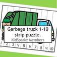 Garbage truck 10-piece strip puzzle.  Print on cardstock, cut out strips.
