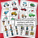 ​Match 14 community workers with the vehicles they drive - center. 