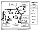 ​Label the cow, 2 levels: match word to word, and word to empty label.