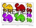 Dinosaurs attributes sorting cards by size and color.