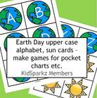 Planet Earth upper case alphabet plus sun cards to match and sort, make games for pocket chart.