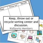 Categorize pictures - keep, throw away, or recycle. 2 pages