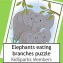 ​Elephants eating branches in their natural habitat 6-piece puzzle.
