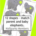 Shape matching center - match parent and baby elephants - 12 shapes.