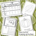 Make a number strip booklet, a Little Number Book for Fall, and leaf and pumpkin trace and color printables.