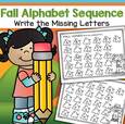 .Fall leaves -  write the missing letters, 6 printables, upper and lower case. 