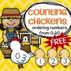 Counting sequence - hen and chickens 0-20.  Use for a center, group teaching, room decor.