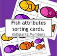Fish attributes sorting cards - by size and color. Small. medium, big.  Sorting mats included.