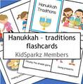 Hanukkah theme flashcards - 12 large color cards, with pictures/words.