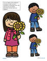 Order by size activity -8 girls and boys with sunflowers. 