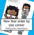 ​New Year order by size activity. 7 girls holding  a sign.
