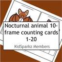 10-frame counting cards featuring nocturnal animals 1-20.