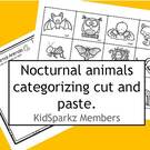 Nocturnal/diurnal animals categorizing in b/w.  Use as a center, or a cut and paste activity.