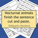 Nocturnal animals 12 cut and paste predictable sentences for emergent readers.
