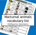 Nocturnal animals vocabulary list