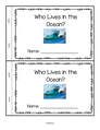 Emergent reader - Who Lives in the Ocean? with color photos. 11 reader pages.