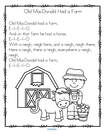 Old MacDonald Had a Farm song printable.