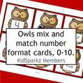 Set of owl number cards, 0-10.  