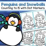 Set of hands-on counting cards (1-15) featuring penguins and a lot of snowballs - stamp the snowballs with a circle marker, bingo dauber, or similar. 