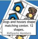 Dogs and doghouses shape matching center. 12 shapes. 