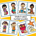 Shells and children - 5-piece number puzzles. 8 puzzles.