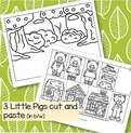 Three Little Pigs storytelling cut and paste activity in b/w
