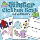 Set of winter clothes to categorize. Activities for small group, a center, and cut-and-paste and color the item printables.