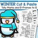 4 winter cut and paste worksheets. Match 10-frames to numbers 1-12. Match tally marks to numbers 1-12.