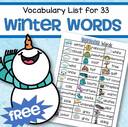 Winter vocabulary list, words and pictures - 32 words. This page is free 