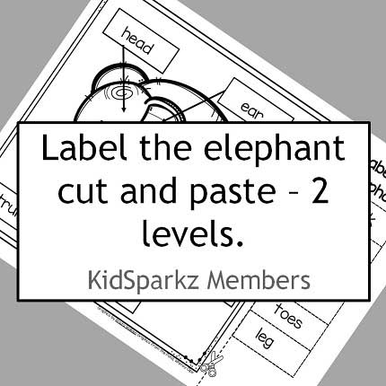 ​Label the elephant cut and paste, 2 levels: