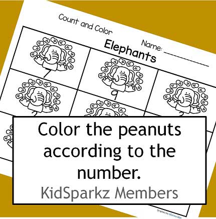 Color and count set of peanuts 0-9 worksheet. 
