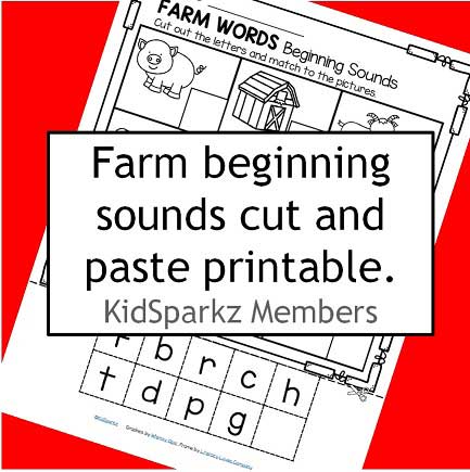 Cut and paste - match beginning sound letters to farm pictures. 