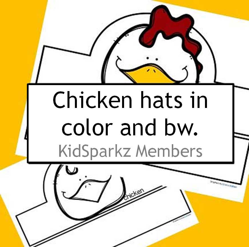 Chicken hat to make, with label, in color and b/w.