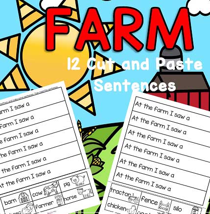 Farm theme predictable sentences cut and paste 2 pages.