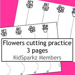 Flowers cutting practice 3 pages - straight, curved and zigzag.