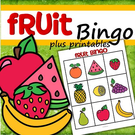 Fruit bingo game with 7 cards, plus supporting printables. 