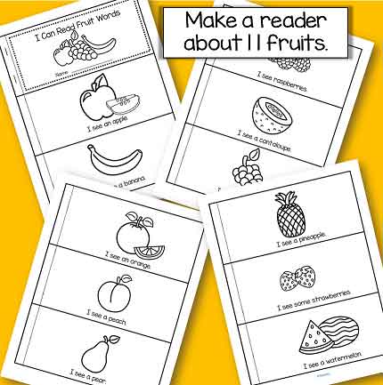 Make a booklet with 11 fruits. 