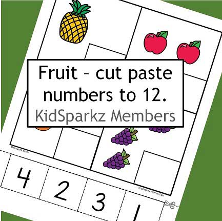 Fruit numbers cut and paste 1-12. 3 pages. 