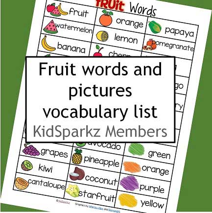 Fruit vocabulary list