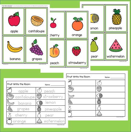 Fruit Write the Room - 12 cards and 2 recording sheets.