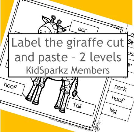 Label the giraffe cut and paste, 2 levels