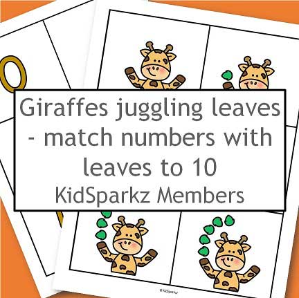 Giraffes juggling leaves - match with numerals 0-10.  Use as a center or group teaching tool.
