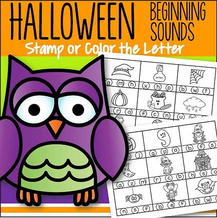 Halloween theme - stamp or color the beginning letter for each picture. 2 printables