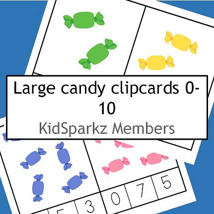 Large candy clip cards, 0-10. 