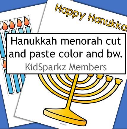 Hanukkah menorah - cut and paste candles, in color, and b/w.
