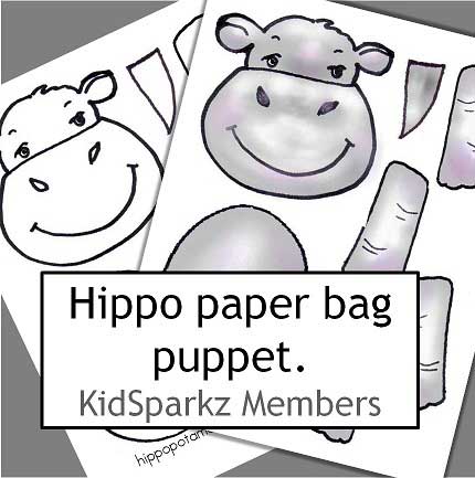 Hippo paper bag puppet