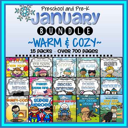 January themes curriculum bundle for preschool and preK.