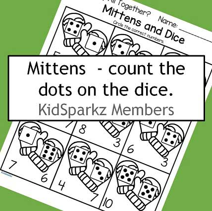 Mittens - dice addition printable.