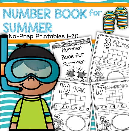 Make a SUMMER Number Book, 1-20, no prep